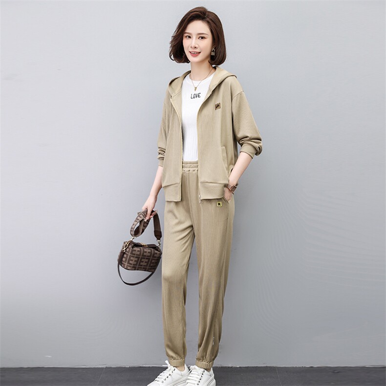 2023春季新款时尚休闲气质个性减龄休闲连帽套装,女装套装/套裙,独衣靓
