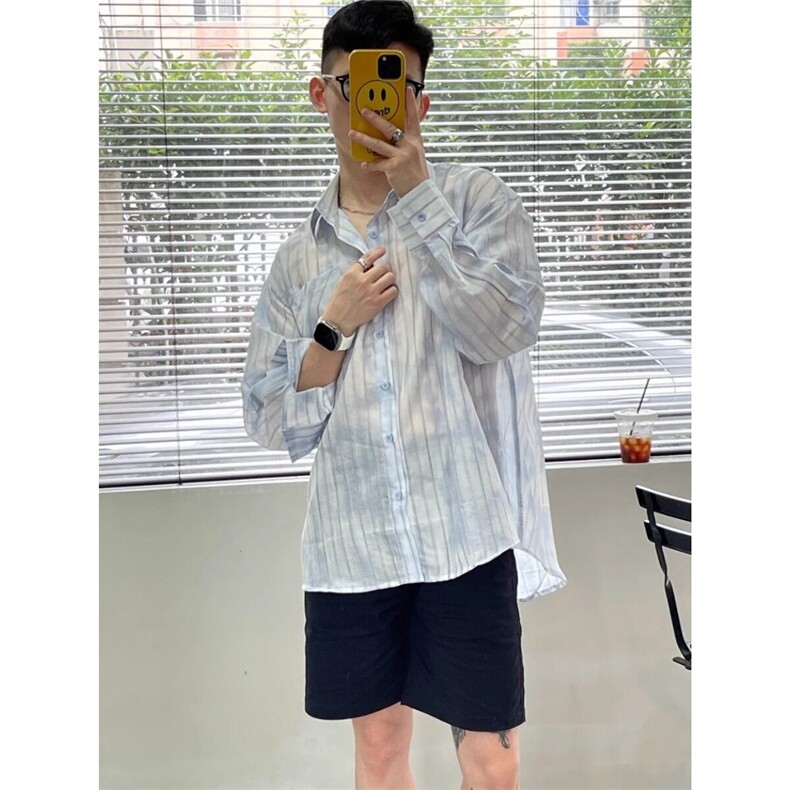 青春流行新款气质休闲长袖ins衬衫尖领潮百搭男女情侣夏季防晒衣,男装衬衫,星座506A