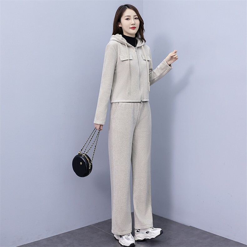 2023秋冬新款加绒加厚时尚度套装开衫,女装运动套装,凯瑟曼