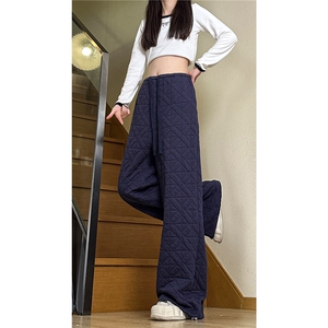 A165-K8785-P7598冬季棉裤不规则菱格压线夹棉宽松直筒休闲裤图片