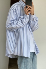22春秋装条纹衬衫长袖男外套港风潮休闲宽松衬衣CS721P45控59，男装衬衫，电商B413-1