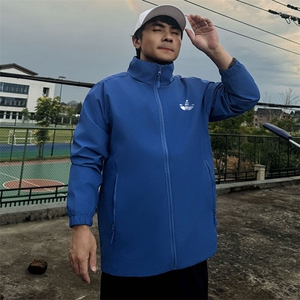 Y008三叶草印花男女休闲大码团队立领冲锋衣户外旅游运动薄夹克潮图片