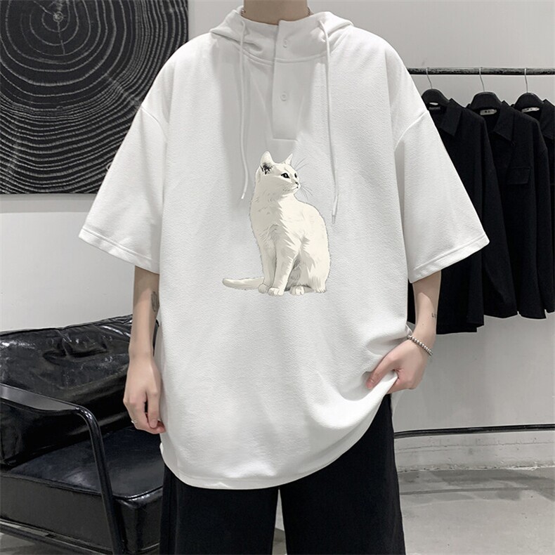 LD54407-P45NASA 连帽短袖t恤男大码胖子带帽五分袖中袖图片