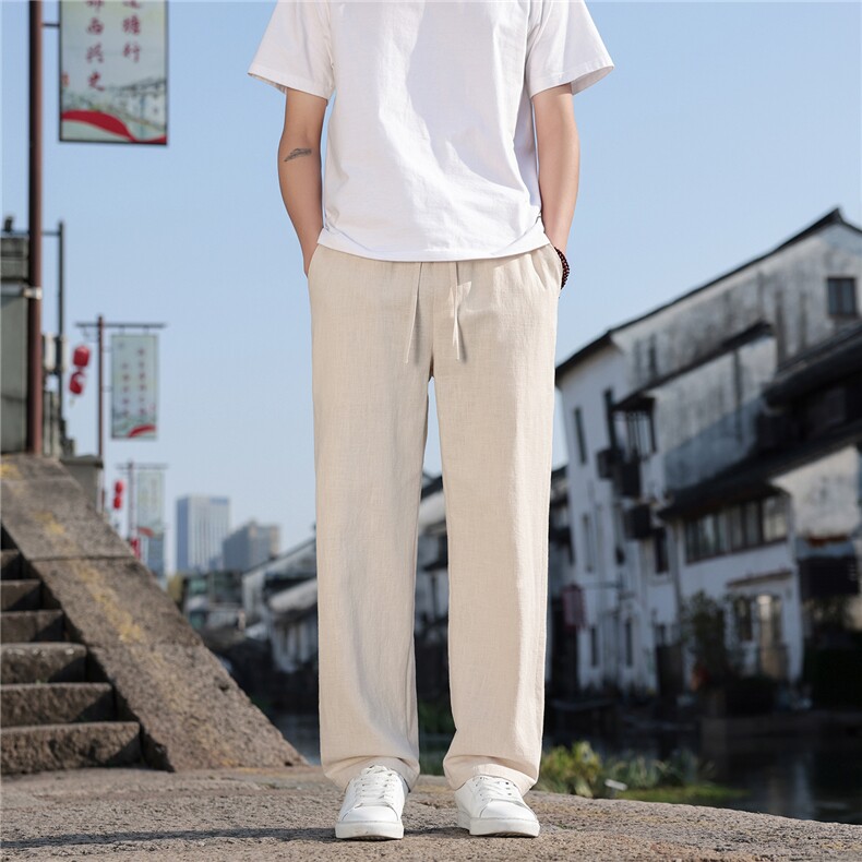 2026夏季新款宽松大码纯色休闲风男装苎麻休闲裤K2610，男装休闲裤，电商A008
