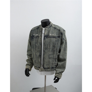 1303B-JK5501-P98158 原版做工重工水洗金属装饰垫肩牛仔外套图片