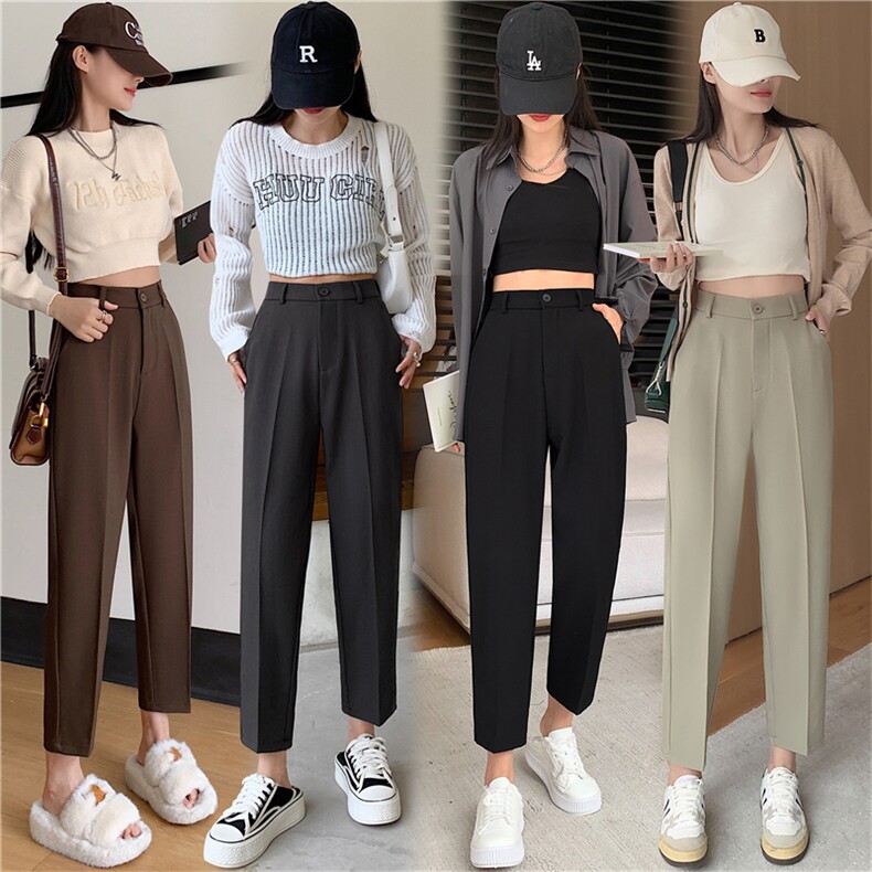 2024春新款通勤百搭西装裤九分小脚裤夏季薄款哈伦裤直筒高腰裤，女装休闲裤，梦白服饰厂