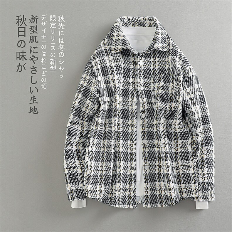 特P55无差价秋翻领男棋盘格大码设计感小众夹克外套J547尺码偏大，男装夹克，电商A001