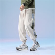 日系2024秋冬款撞色拼接灯芯绒束脚运动休闲潮牌卫裤8801-P50控69，男装休闲裤，星座914-3