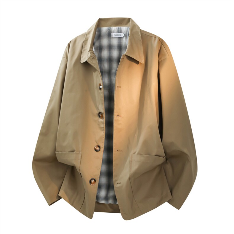 春装复古格子内胆巴恩风风衣男休闲翻领外套F99P70，男装风衣，电商C323