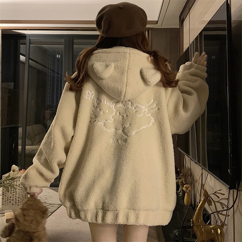A441-P108连帽加绒加厚羊羔绒外套学院风冬季新款,女装短外套,星座911