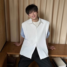 CP1239-P35设计感衬衫领短袖衬衫男款夏季薄款冰丝衬衣，男装T恤，电商B323A