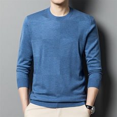 含羊毛针织衫男圆领中年春秋薄款毛衣男士含长袖t恤男，男装T恤，电商B212（原钱塘6029）