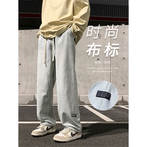 深蓝色牛仔裤男款港风宽松直筒九分裤潮牌高街  K826-特批37图片