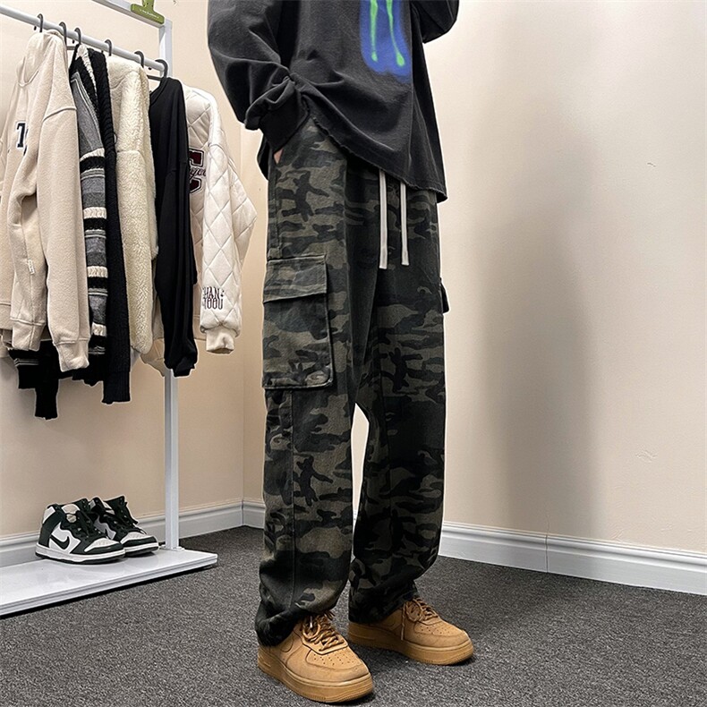 美式潮牌hiphop迷彩工装裤男款高街vibe宽松直筒百搭阔腿休闲裤子,男装牛仔裤,星座410-6（原星座1304-1）
