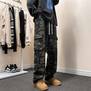 美式潮牌hiphop迷彩工装裤男款高街vibe宽松直筒百搭阔腿休闲裤子图片