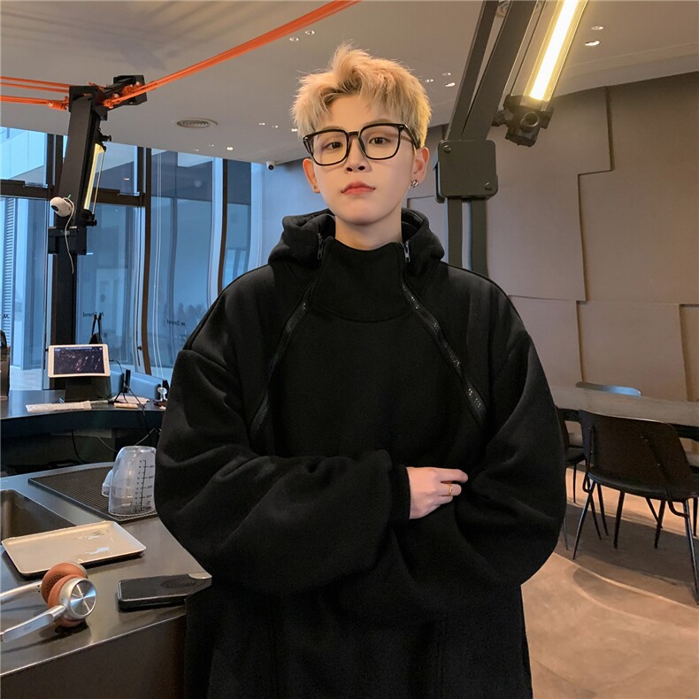主推春装双拉链重磅连帽情侣中性卫衣设计感外套男女H931P68,男装卫衣,电商A341