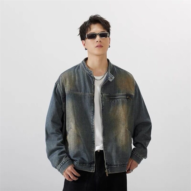 水洗复古怀旧蓝牛仔外套男春秋宽松痞帅拉链夹克 网图NJK1218-P78图片