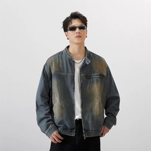水洗复古怀旧蓝牛仔外套男春秋宽松痞帅拉链夹克 网图NJK1218-P78图片
