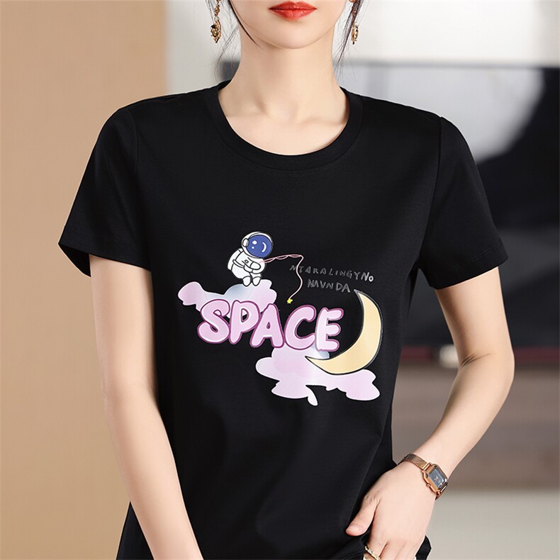 烫画太空月亮工艺小众个性舒适棉T,女装T恤,元素羊绒