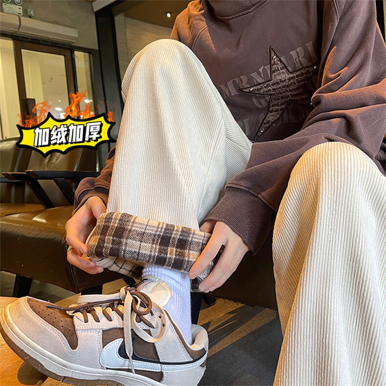 加绒灯芯绒长裤 D5302-TP55控价78 冬季格子翻边加厚保暖休闲裤男图片