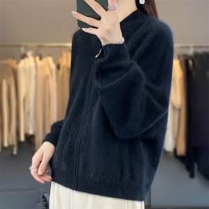 优雅女士纯山羊绒宽松拉链开衫外套图片
