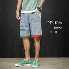 XZ103A-D046-P48-限价68日系大码印花五分裤牛仔肥仔，男装牛仔裤，星座103A