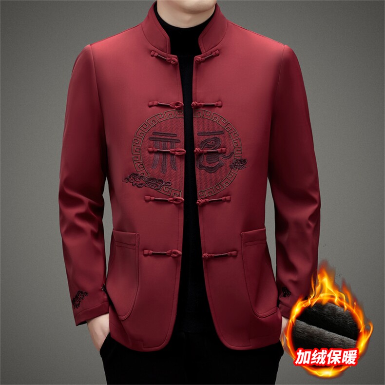 长期有货中老年风唐装棉服中山装盘扣男加绒复古棉衣外套图片
