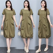 纯棉连衣裙女2024年新款夏季宽松大码遮肚子妈妈显瘦气质中长裙子，女装连衣裙，妃曼