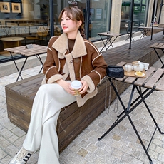 新款现货主推皮毛一体外套9907-P185-K268，女装毛呢外套，2C129