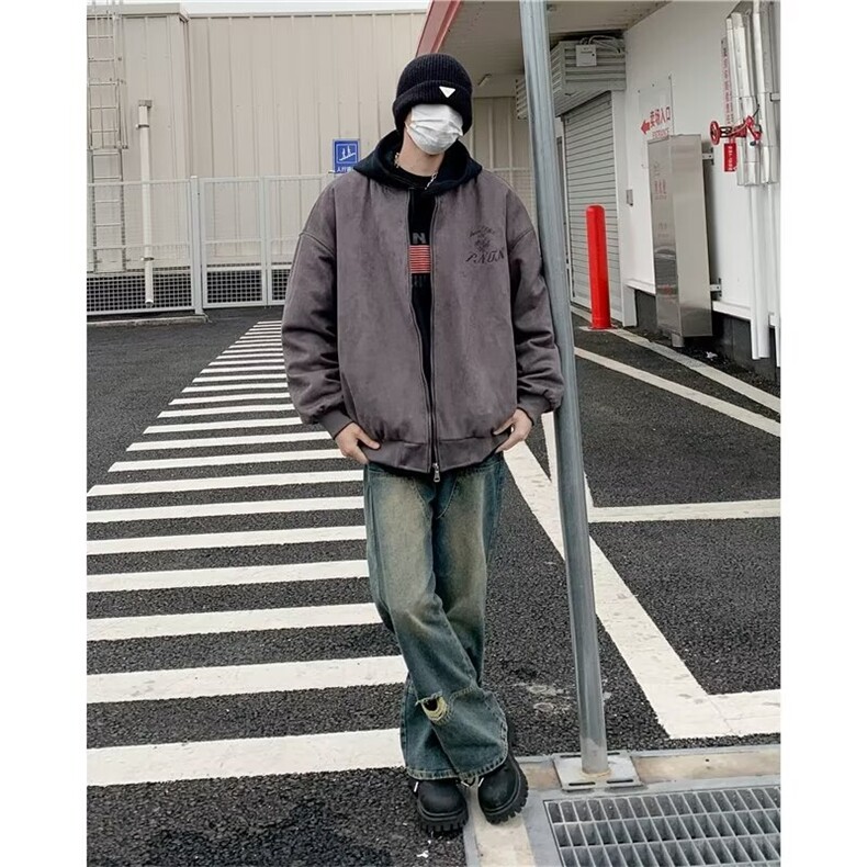 重磅麂皮绒棒球服外套男2025秋季美式潮牌高级宽松大码休闲夹克,男装夹克,星座506A