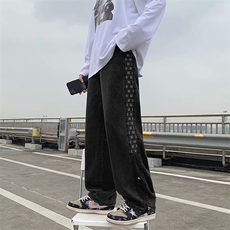 港风牛仔裤男女潮牌宽松秋冬季新款高街韩版直筒阔腿裤NK419-P40，男装牛仔裤，星座1008-1