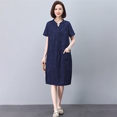 纯棉连衣裙女绣花2025夏季新款宽松休闲大码直筒茧型十三行中长裙，女装连衣裙，独衣靓