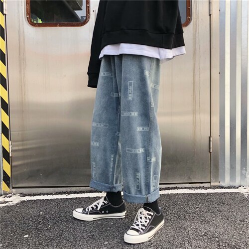 牛仔裤男宽松直筒港风潮牌老爹裤韩版潮流ins坠感阔腿裤NK35-p38,男装牛仔裤,星座1008-2