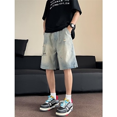 牛仔裤纯色破洞水洗短裤男休闲中裤机能户外五分裤子DM761，男装牛仔裤，星座1116A-1（原606A）