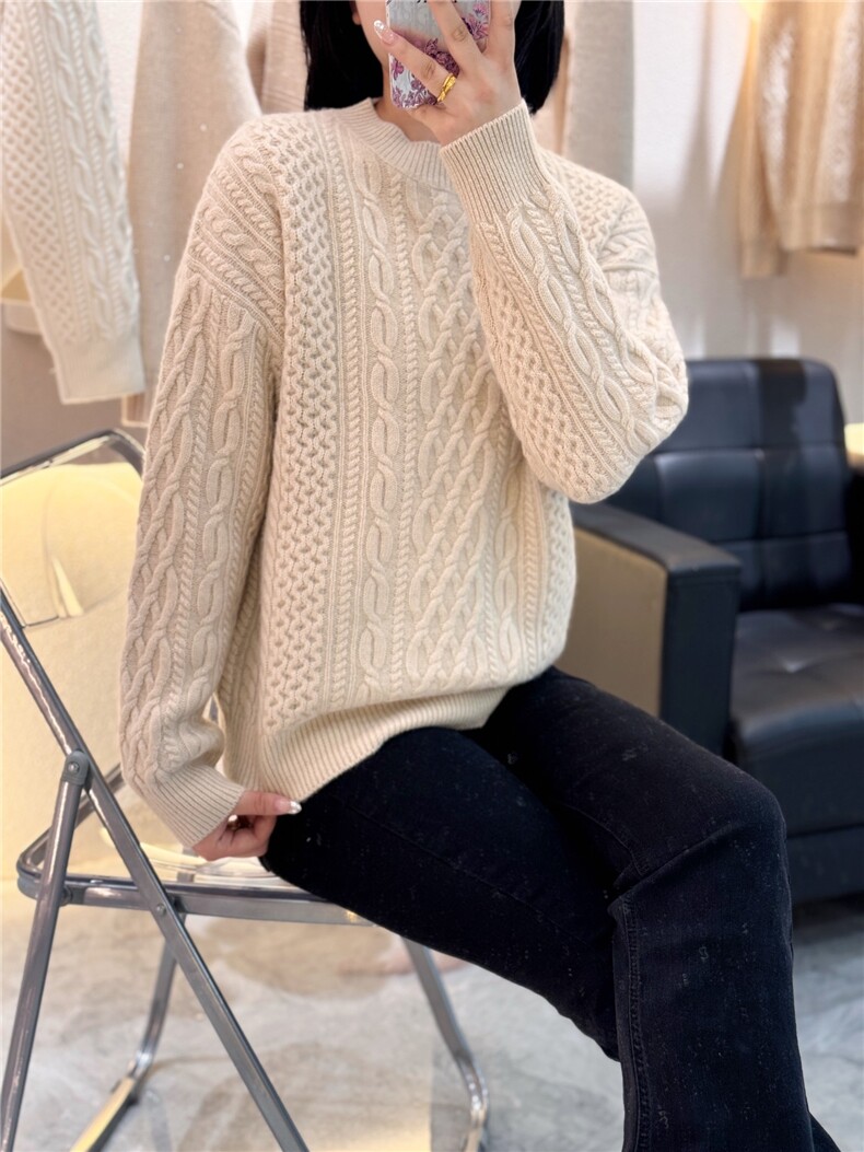 纯色提花羊绒衫厚款保暖针织套头毛衣女2024年秋季,女装羊绒衫,大千羊绒