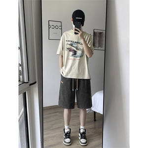 港风牛仔男款宽松潮牌时尚绣标休闲五分牛仔短裤 DK851-特批34图片