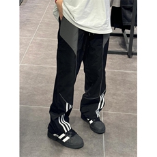 三条杠美式高街条纹运动裤子男直筒阔腿裤KZ584-P48，男装休闲裤，星座1007（原301D）