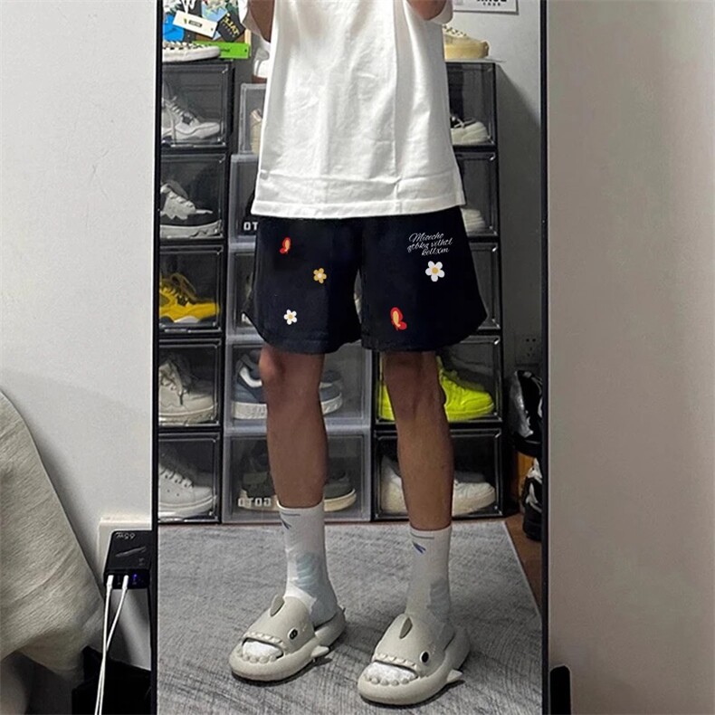 网图有货 美式小红花印花抽绳短裤男夏季运动五分休闲裤 A592-P20图片