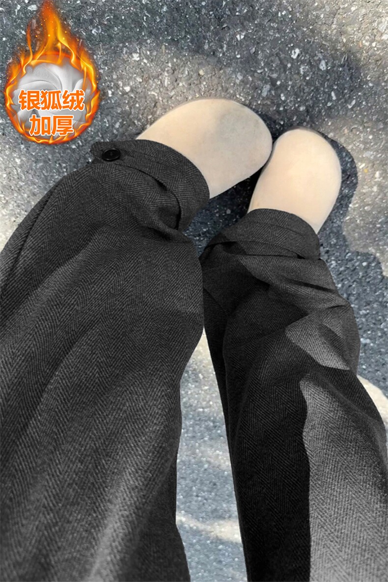 重磅500g人字纹呢料男大码保暖银狐绒休闲裤K5753J加绒-特P46控88,男装棉衣,电商A001
