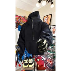 抖音得物高品质二开26春装重磅宽松结构拉链设计高领连帽卫衣W76，男装卫衣，电商A486