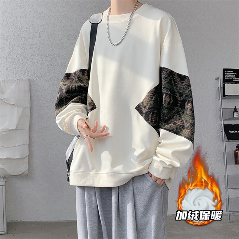 8XL-M民族风加绒加厚卫衣男款冬季拼接套头衫特大码外套WY005P58,男装卫衣,电商B312