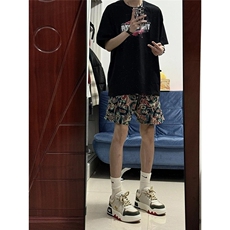 休闲廓形质感沙滩裤腰果花夏季潮牌美式高街复古宽松短裤五分裤男，男装牛仔裤，四季星座505