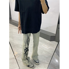 【网图】火焰牛仔裤男水洗做旧微喇vibe裤子美式高街NZ05LL特P58，男装牛仔裤，星座1007（原301D）