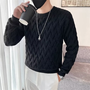 圆领毛衣男生宽松潮流慵懒风毛衫线衣菱形个性时尚打底针织衫S601,漫画3D学院风套装穿搭学生图片