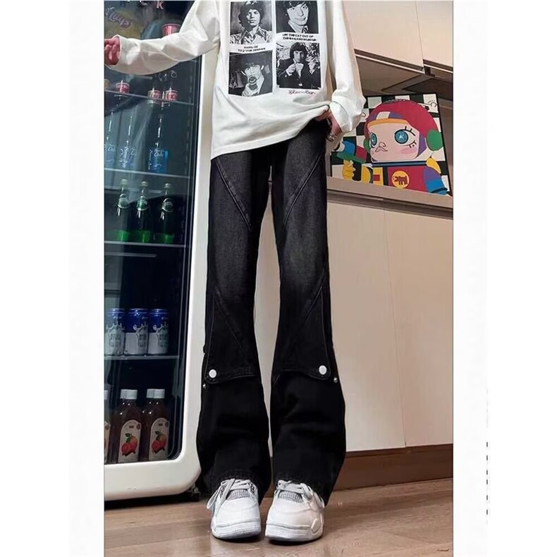 美式解构微喇牛仔裤男女排扣高街窄版直筒裤S1100P45,男装牛仔裤,星座1112-1