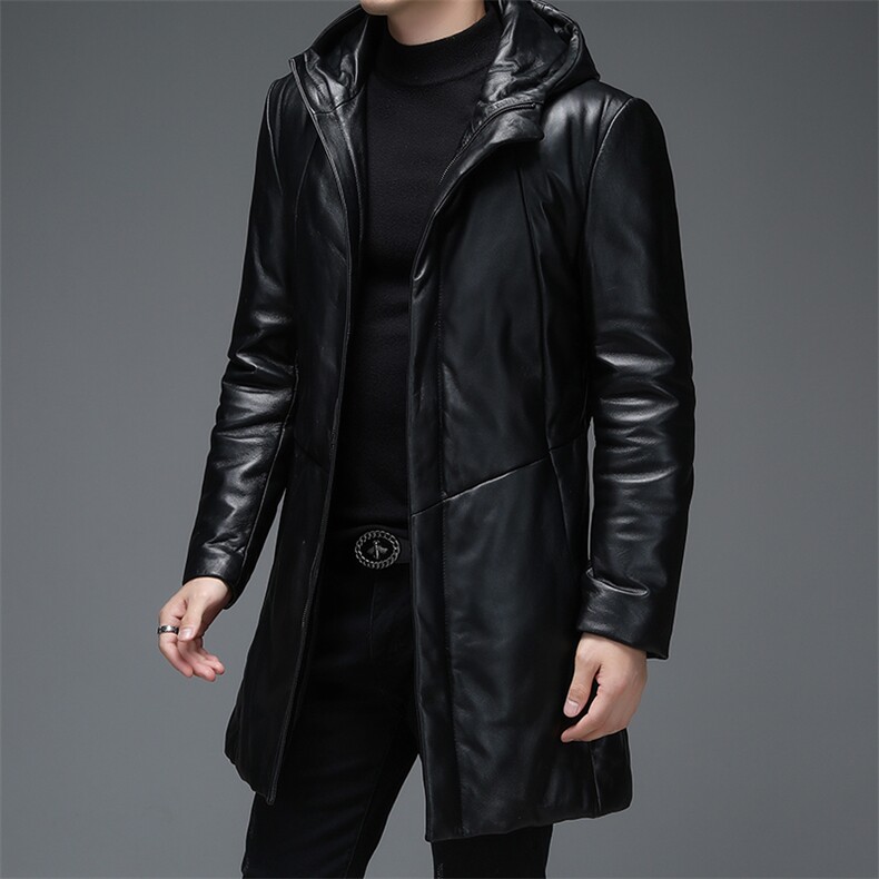 WL-C275冬季男士羽绒服外套连帽宽松白鸭绒中长款皮衣男P710,男装皮衣,电商B360