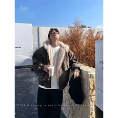 大毛领PU皮外套男连帽冬季棉服宽松M094-P108，男装棉衣，星座308B-2