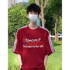 抖音得物高品质二开240克宽松纯棉美式潮牌三条杠织带短袖T恤，男装T恤，电商A486
