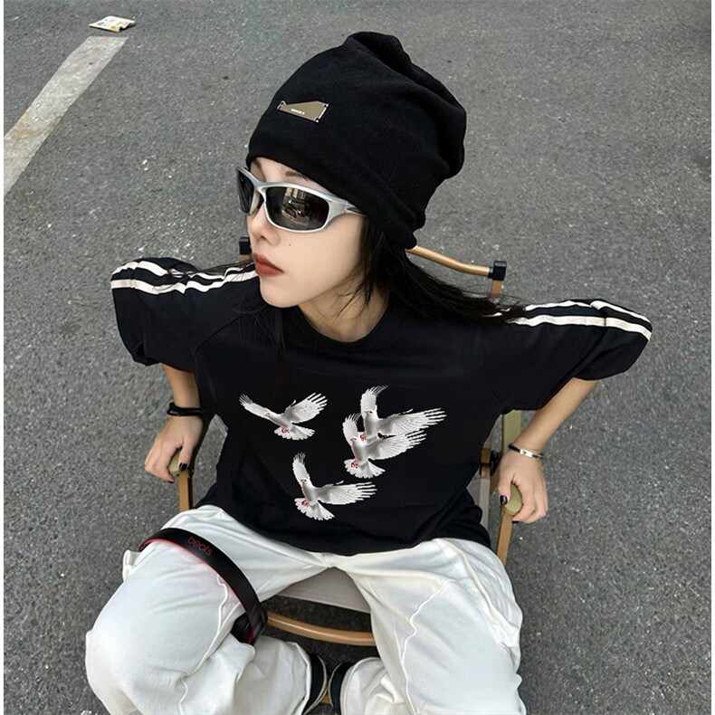 抖音得物高品质二开240克宽松纯棉美式潮牌三条杠织带短袖T恤，男装T恤，电商A486-1