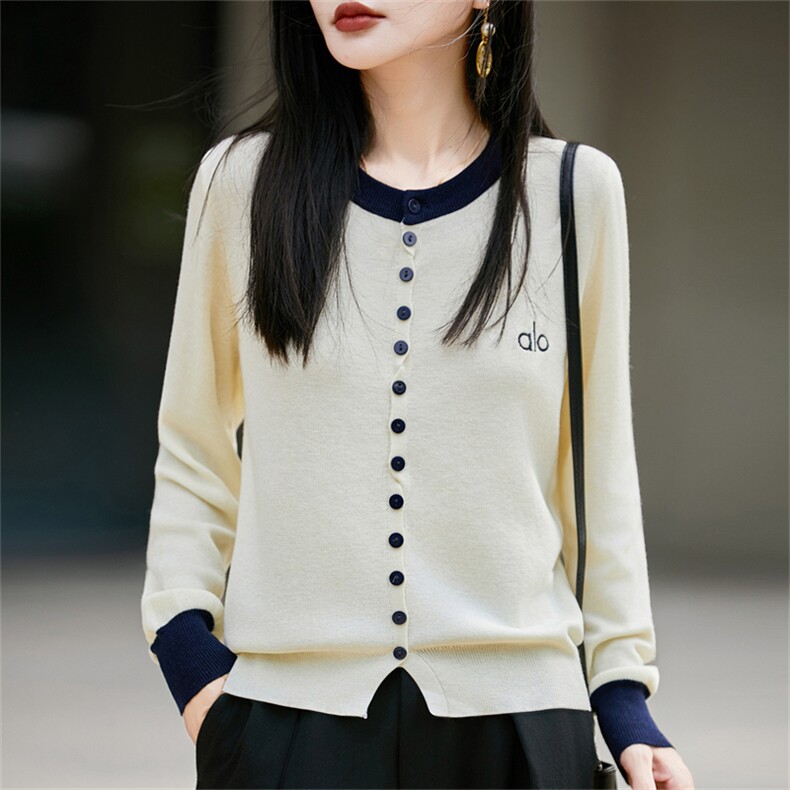 2025百搭简约圆领撞色开衫，女装针织衫/毛衣，菲奥羊绒